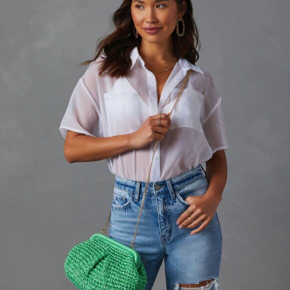 Poolside Straw Pouch Clutch - Bright Green - SOLD OUT ONLINE! - Picture 2 of 4